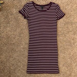 Maroon and white striped T-shirt dress